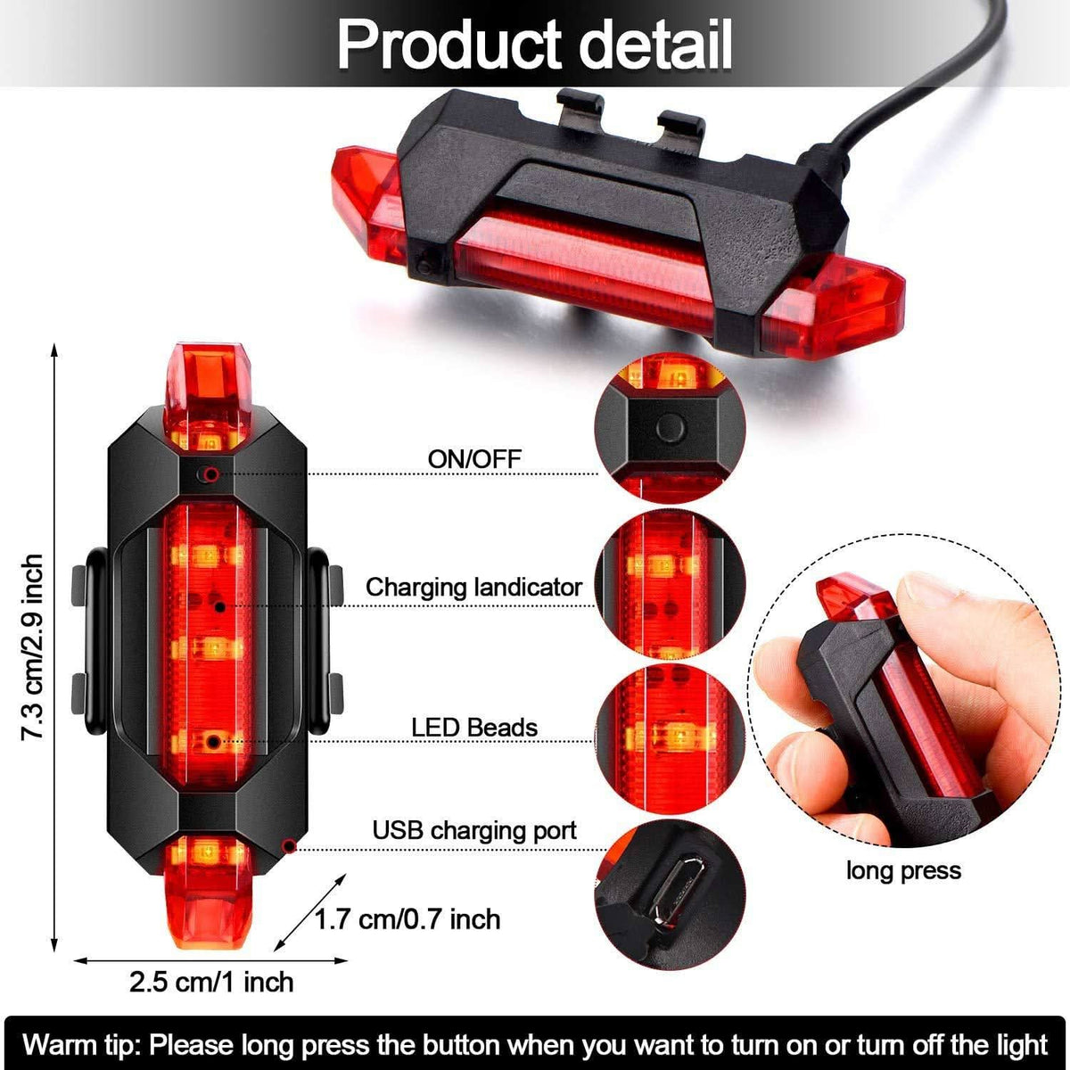 Rechargeable Waterproof Red LED Front Bicycle Light HP DD