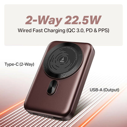 boAt New Launch EnergyShroom PB331 (Magsafe) 10000mAh Magnetic Wireless Powerbank, 15W Wireless & 22.5W Wired Charging for (iPhone 16,15,14,13 & 12, Android & Other Qi Enabled Devices) (Multicolor)