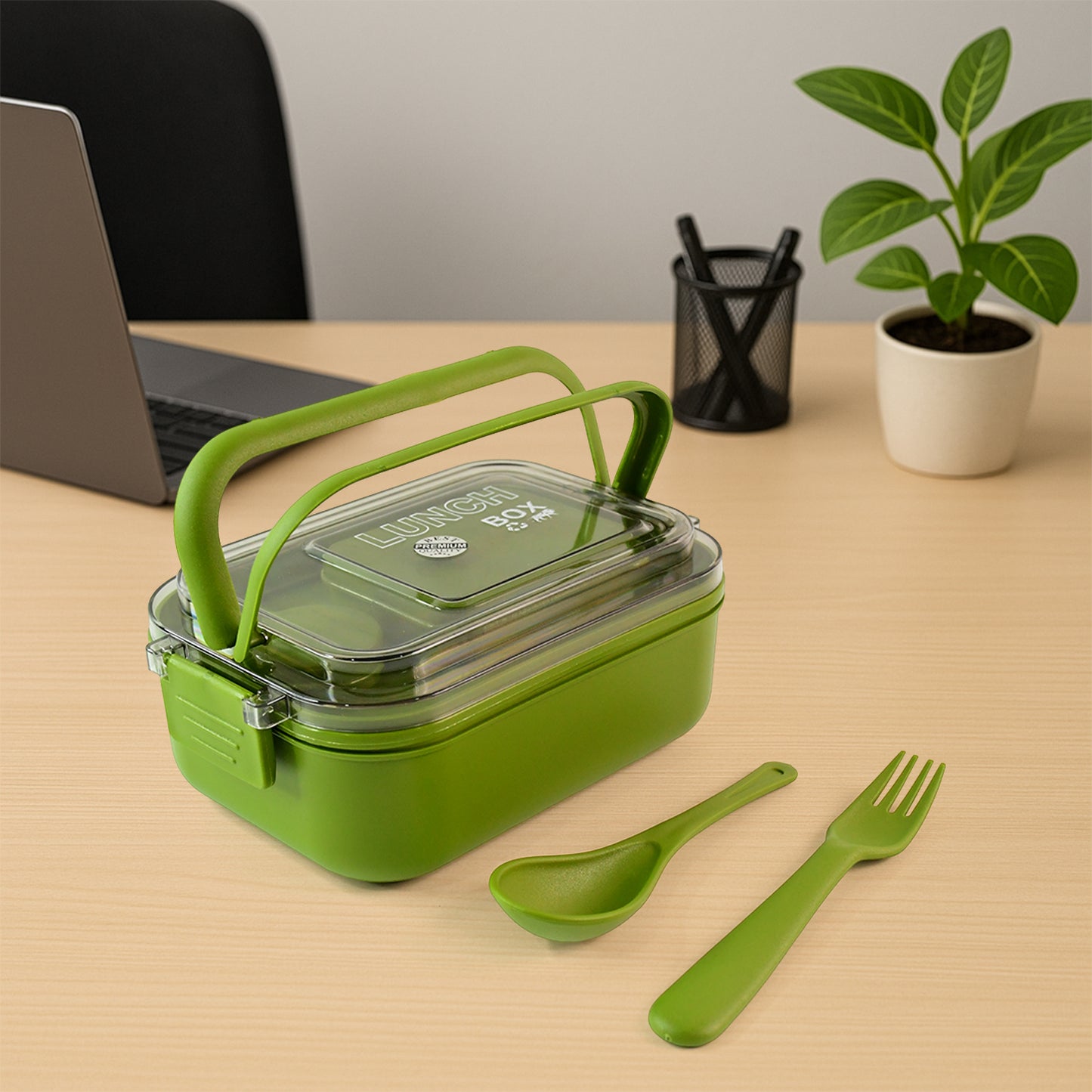 Magic Lunch Box With Leakproof Compartments  and Spoon-Fork Set | Airtight Sealed Bento Style Food Container (1 Pc)