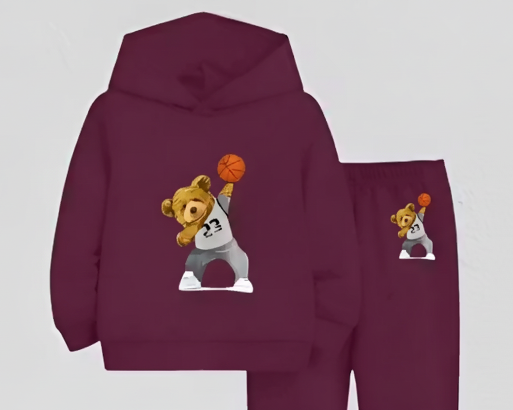 HoopBuddy Maroon Hoodie and Joggers Kids Co-Ord Set Luck Fashion