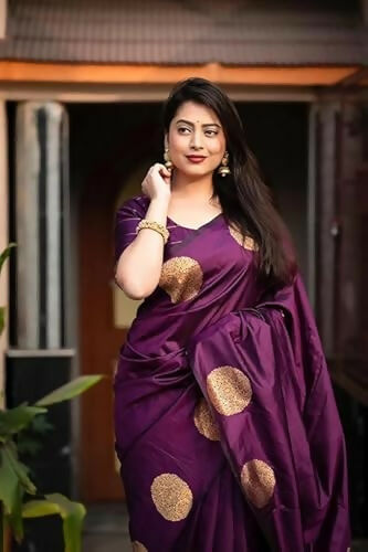 AXONIT Traditional Banarasi Silk Saree with Golden Zari Border & Pallu