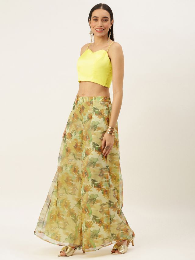 Bollywood Vogue Ready To Wear Green Organza Palazzo N Jacket Co Ords Set