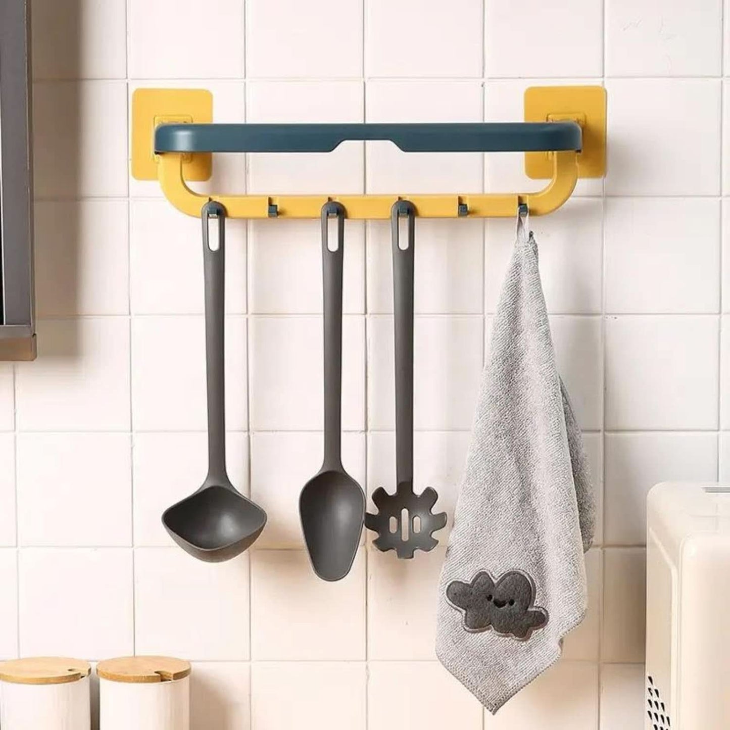 Wall Mounted Double Bar Towel Holder With Hooks  Multifunctional Adjustable Towels Rack For Kitchenbathroom  Folding Towel Shelf
