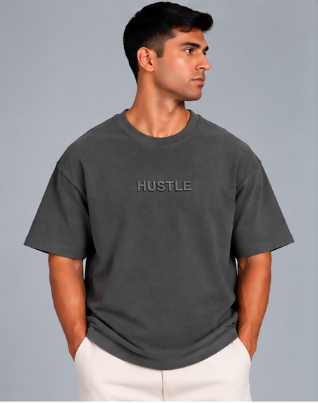 HUSTLE Men's Crew Neck Oversized T-Shirt – Iron Grey