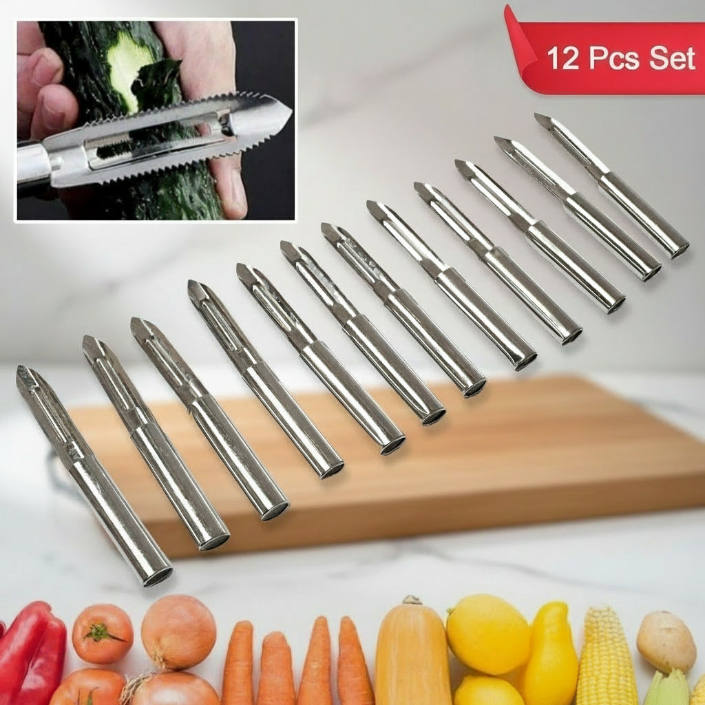 Multi-purpose Stainless Steel Peeler With Handle For Vegetables Potato Peeler Carrot Grated Suitable For Peeling And Shredding Fruit And Vegetables Kitchen Accessories Piller (12 Pcs Set)