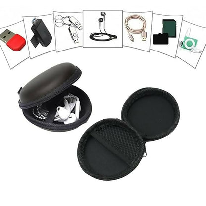 Round Earphone & Accessories Carry Case Compact Pouch for Cables, Coins & AirPods