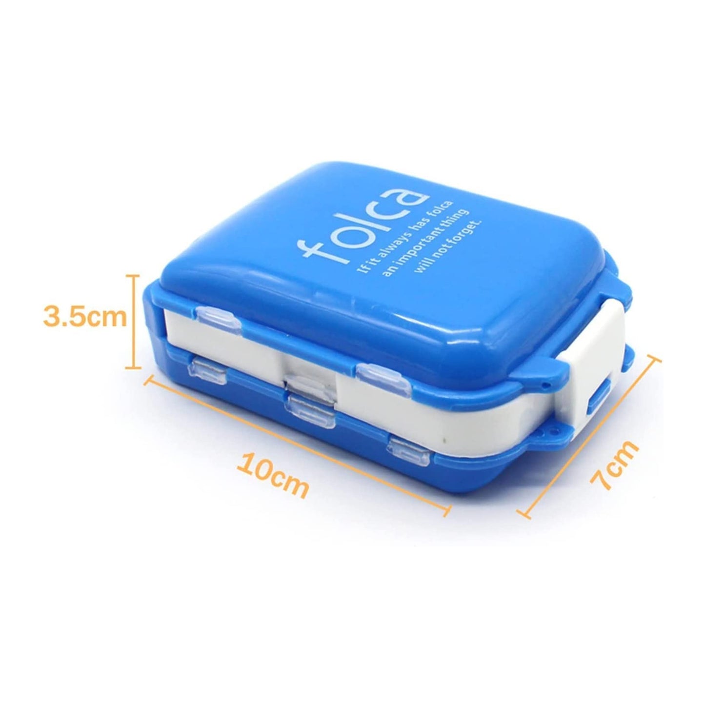 Portable Blue Dual-sided Pill Organizer Box 8-Compartment Pocket Medicine Case with Secure Snap Locks – Moisture-Resistant(1 Pc)