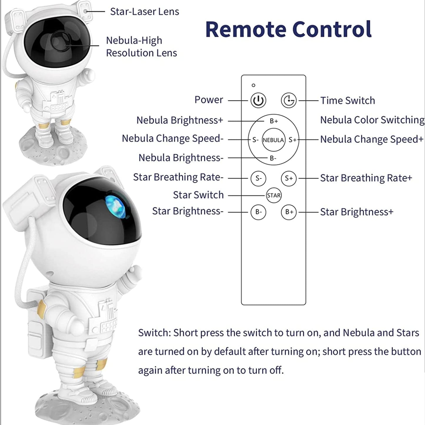 Astronaut Space Projector Starry Night Light with Timer & Remote Control