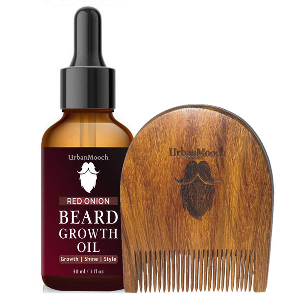 UrbanMooch | Beard Grooming Kit | Onion Beard Oil & U-Shape Comb for Men | Promotes Growth & Nourishes Beard Lohiya Retails
