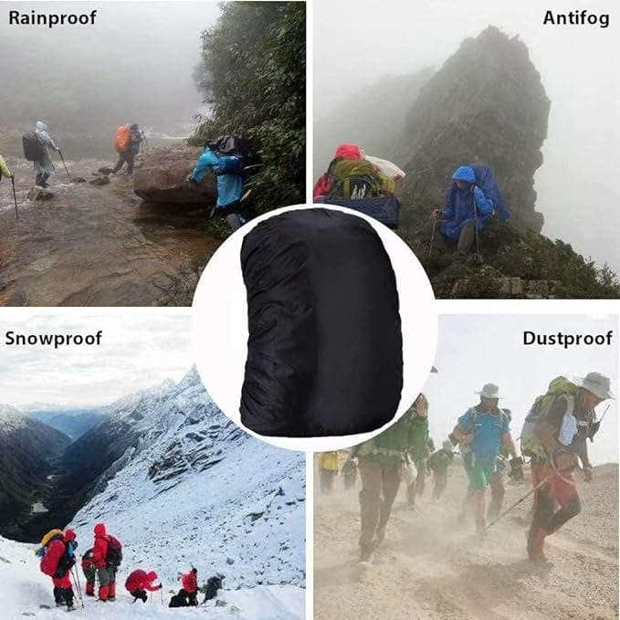 Dust Cover for Backpack Waterproof Bags 35L Rainproof Dustproof Protector Elastic Adjustable for Hiking Camping Traveling Black - HalfPe