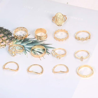 Pinapes Fashion Boho Midi Finger Ring Set for Girls (Set of 13)