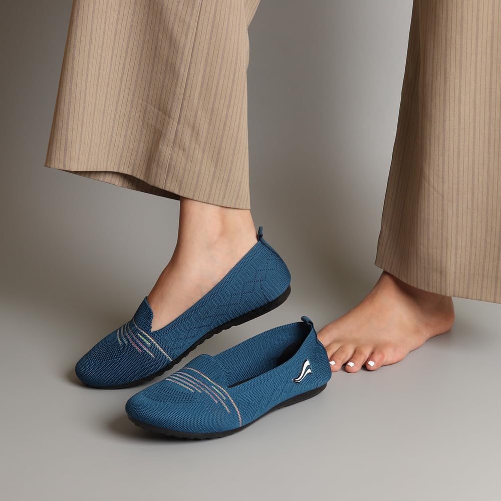Indifeet Casual and Comfortable Mesh Ballerina Flats for Women - Blue - View 3