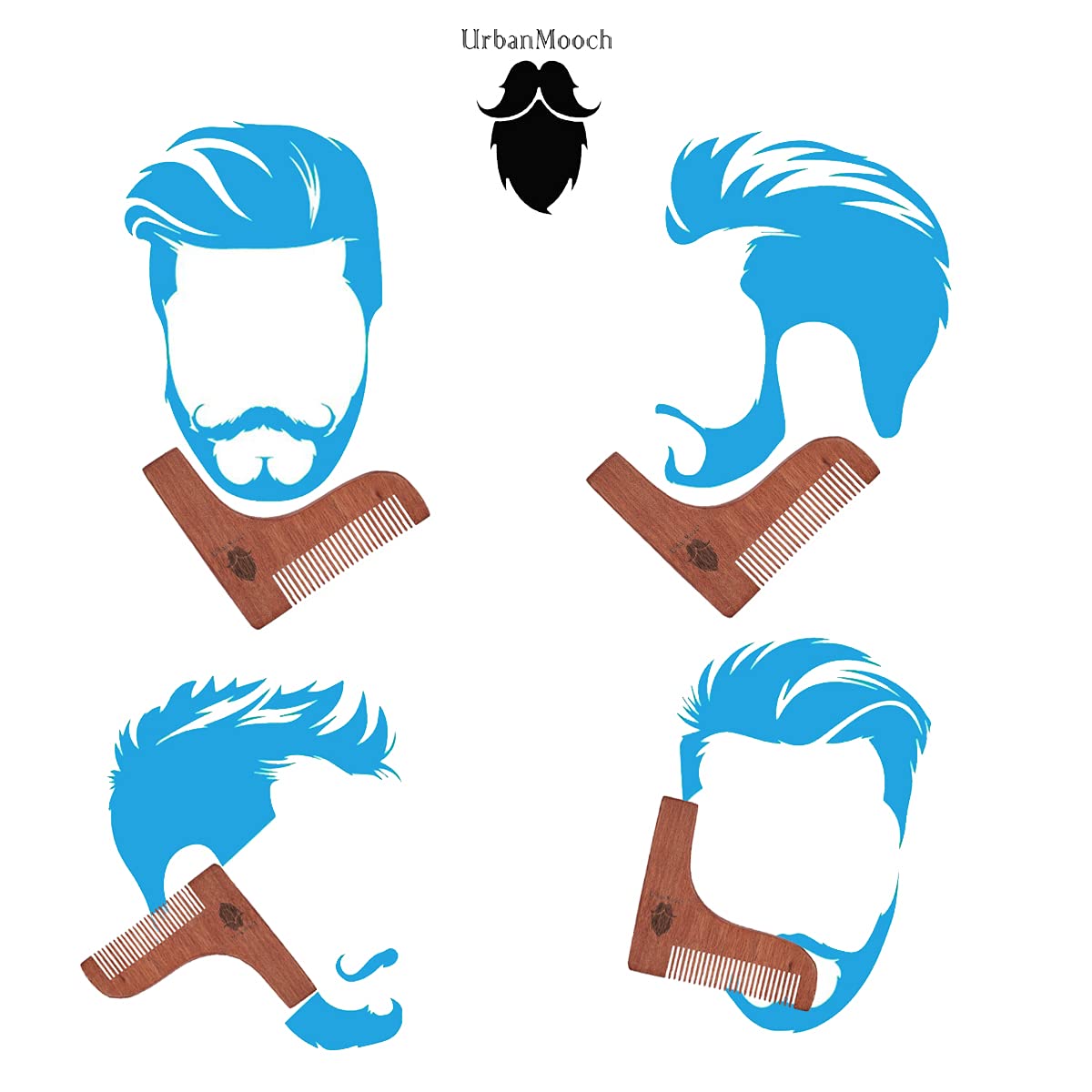 UrbanMooch Red Sandalwood Beard Shaper Comb For Men | Beard Shaping Tool For Best Shape Of Beard | Sandalwood Hair Comb | Style Your Beard Your Way At Home Lohiya Retails