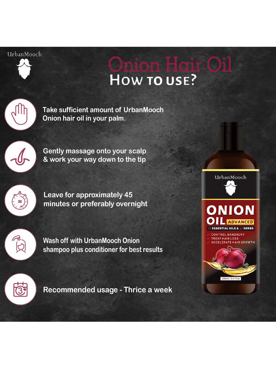 UrbanMooch Onion Hair Oil For Hair Growth & Hair Fall Control | Natural Hair Growth With Red Onion, Bhringraj, Amla, Argan, Coconut & More | No Parabens Or Mineral Oils, 100Ml Lohiya Retails