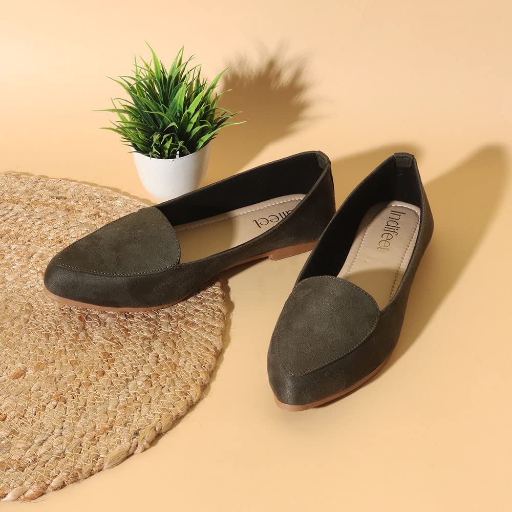 Indifeet Stylish Flat Ballerina Shoes for Women - Green - View 2