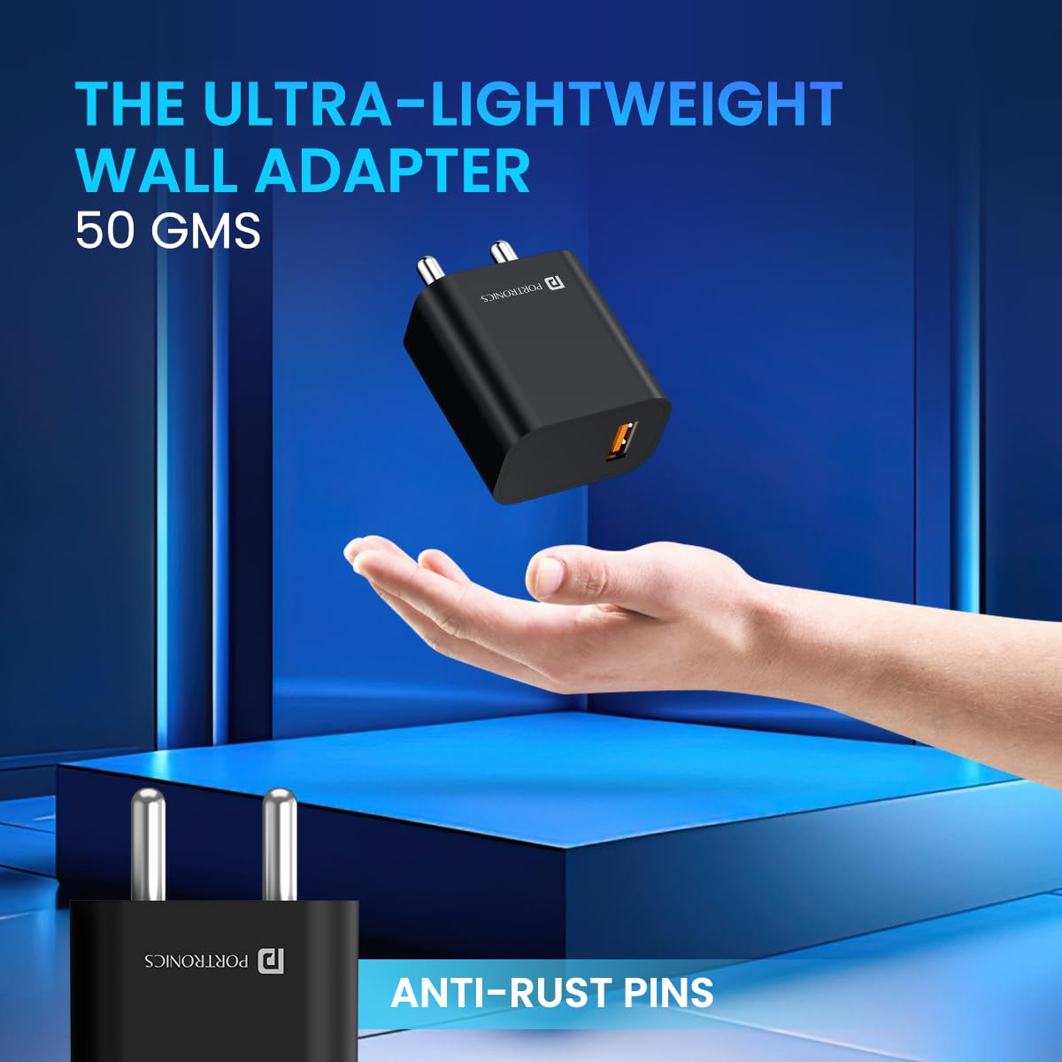 Portronics Adapto One Plus 18w 3A Mach USB Fast Charging Adaptor (Black)