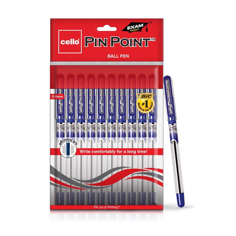 Cello Pinpoint Blue Ball Pens with Fine Tip 0.6 mm Smooth Writing  (Pack of 10)