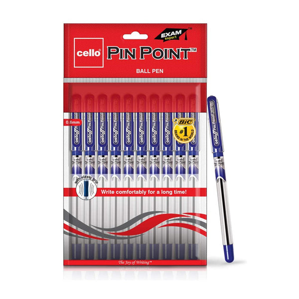 Cello Pinpoint Blue Ball Pens with Fine Tip 0.6 mm Smooth Writing  (Pack of 10)