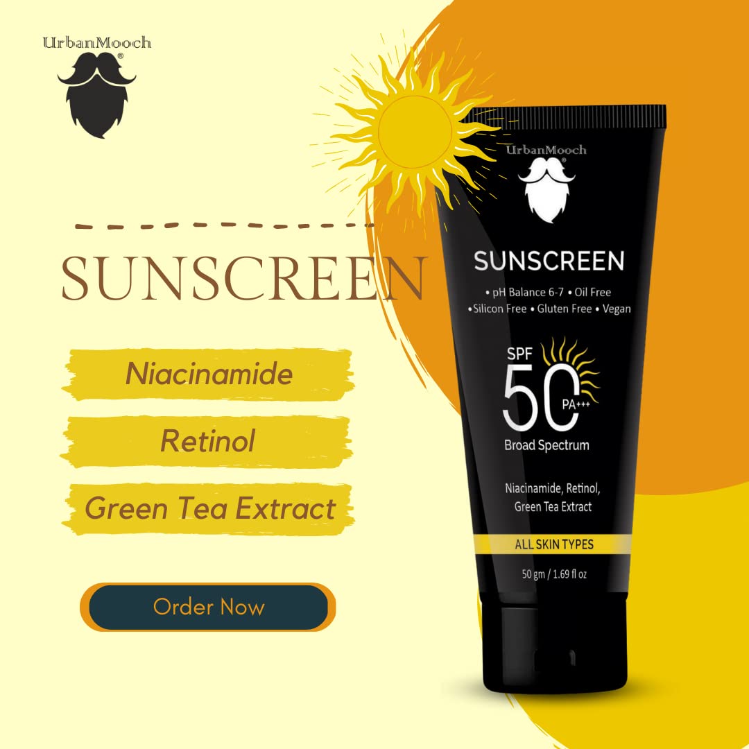 UrbanMooch Pack of 2 Daily Sunscreen For Men SPF 50 PA +++ | Sunscreen with Niacinamide | Broad Spectrum, No White Cast | Acne Safe | Non Greasy | For All Skin Types, Pack of 2 Each 50 gm Lohiya Retails