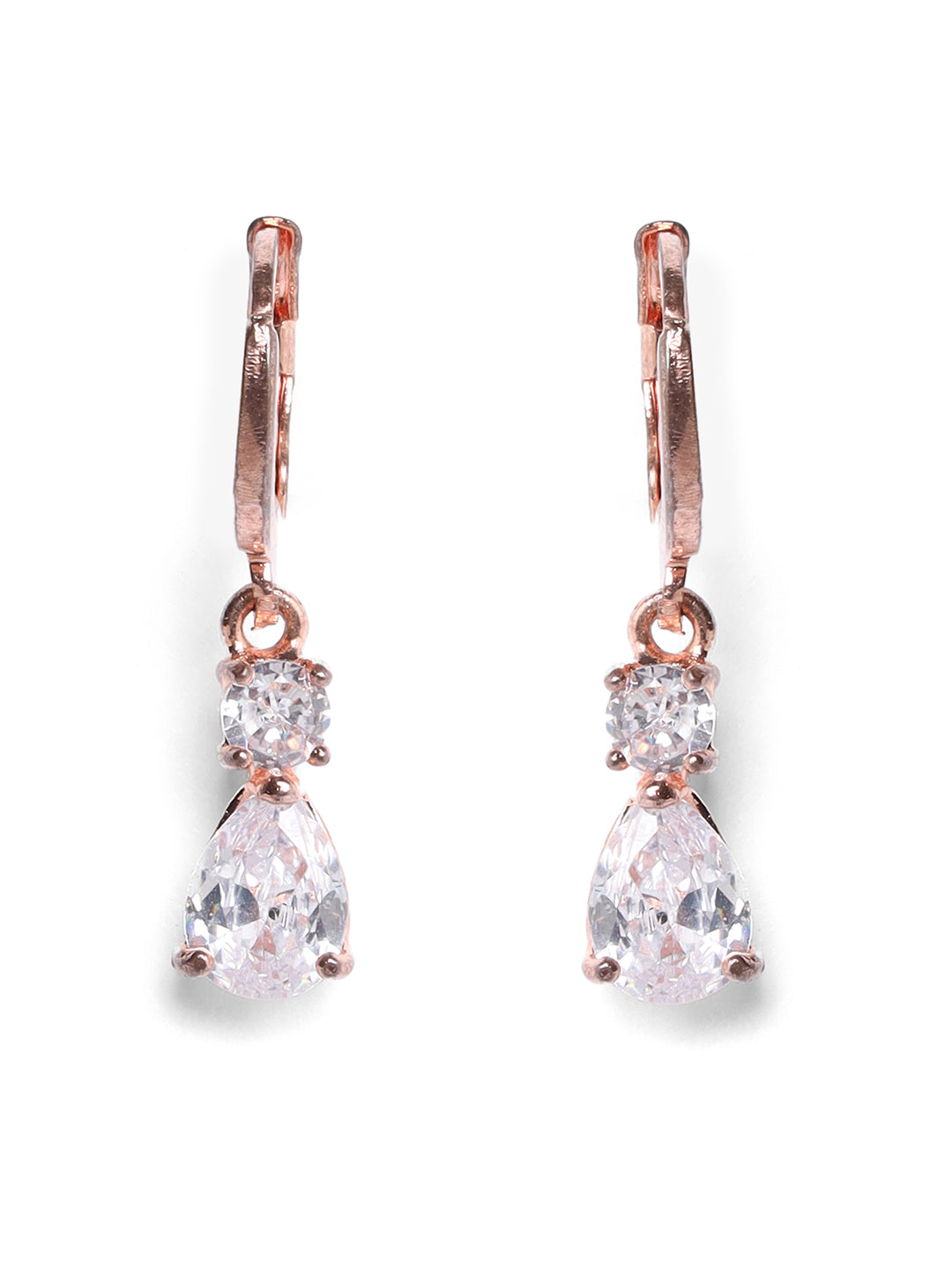 Set Of 2 Artificial Stones Rose Gold Plated Hoop Earring