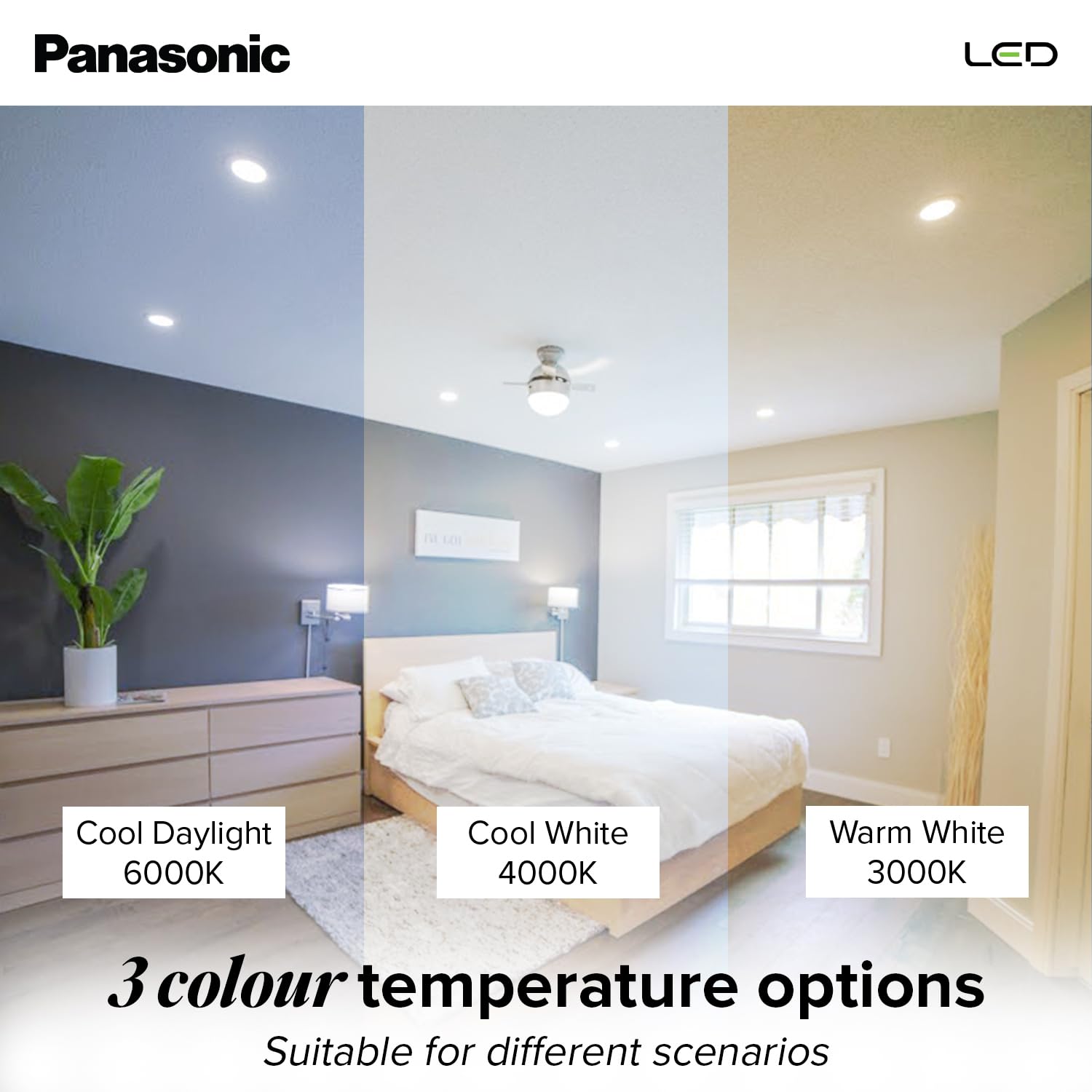 Panasonic 15W 3-in-1 Colour Downlight (Cool/Natural/Warm White)