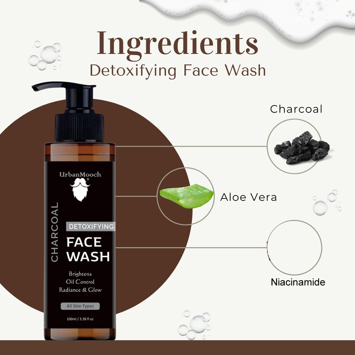 UrbanMooch Activated Charcoal Face Wash for Men – Deep Cleansing Daily Cleanser with Aloe Vera & Niacinamide | Removes Blackheads, Oil & Impurities | Brightening & Refreshing Skin – 100 ml Lohiya Retails
