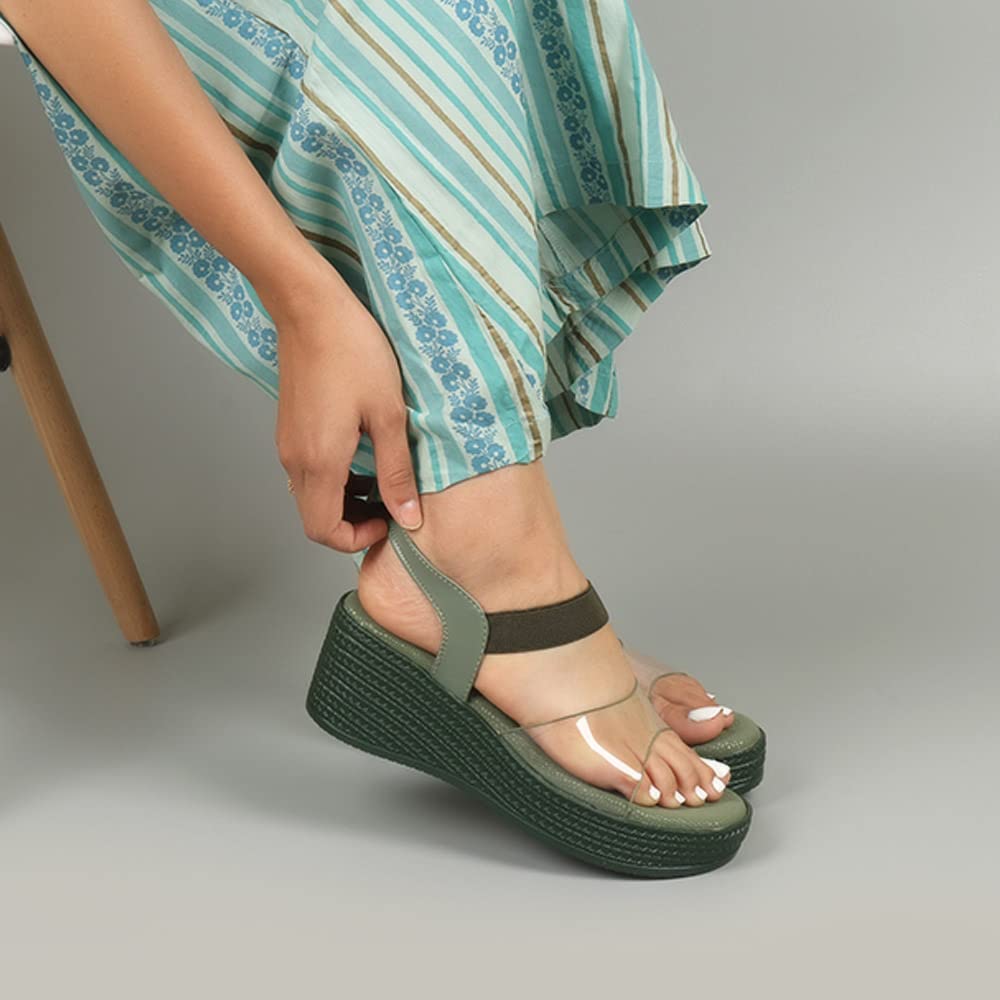 Indifeet Comfortable Platform Wedge Sandals - Green - View 4