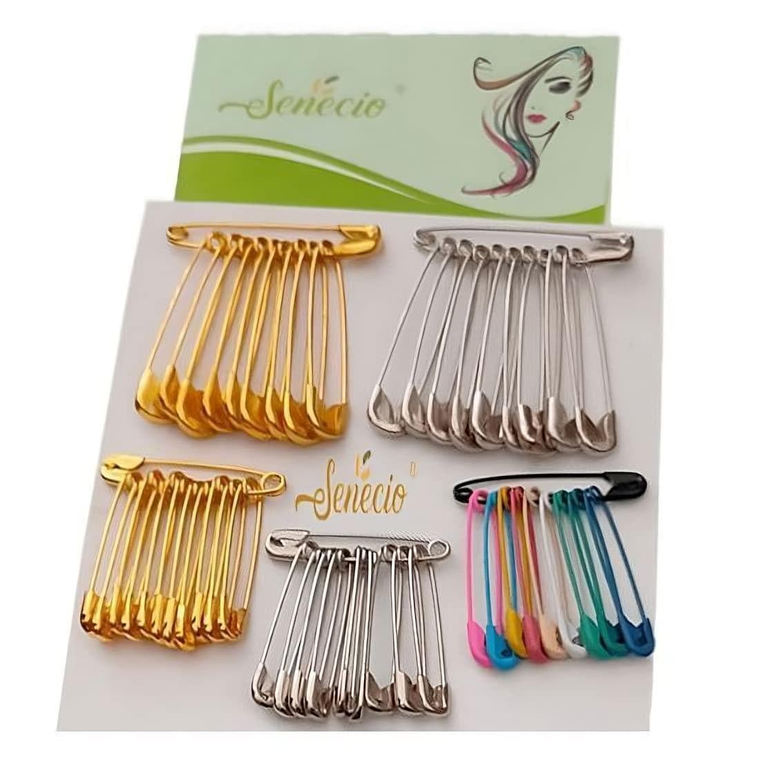 SENECIO 50PC SET GOLDEN SILVER MULTICOLOR SAFETY PIN SAREE PIN CLIP FOR GIRLS & WOMEN - HalfPe