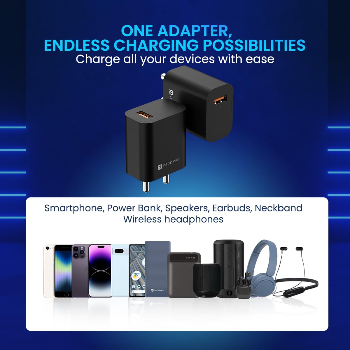 Portronics Adapto One Plus 18w 3A Mach USB Fast Charging Adaptor (Black)