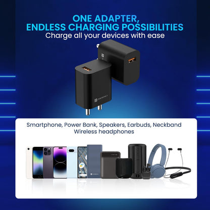 Portronics Adapto One Plus 18w 3A Mach USB Fast Charging Adaptor (Black)