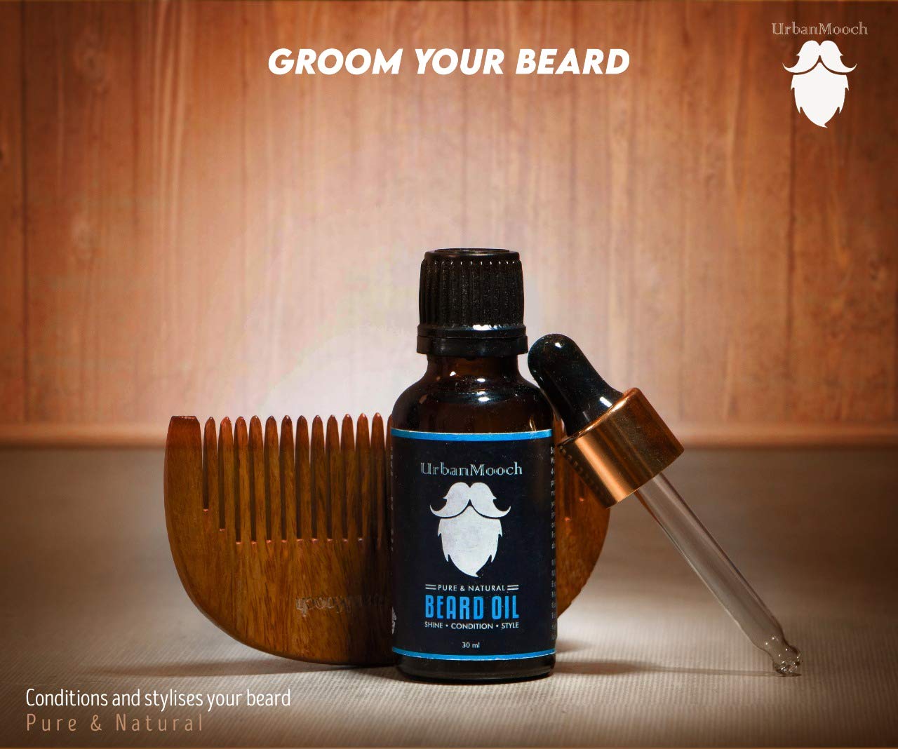 UrbanMooch Beard Gooming Kit for Men | Organic Beard Oil | U Shape Beard Comb Combo Set | Promotes Beard Growth, Nourishes & Conditions | Grow & Style Your Beard The Way You Want Lohiya Retails