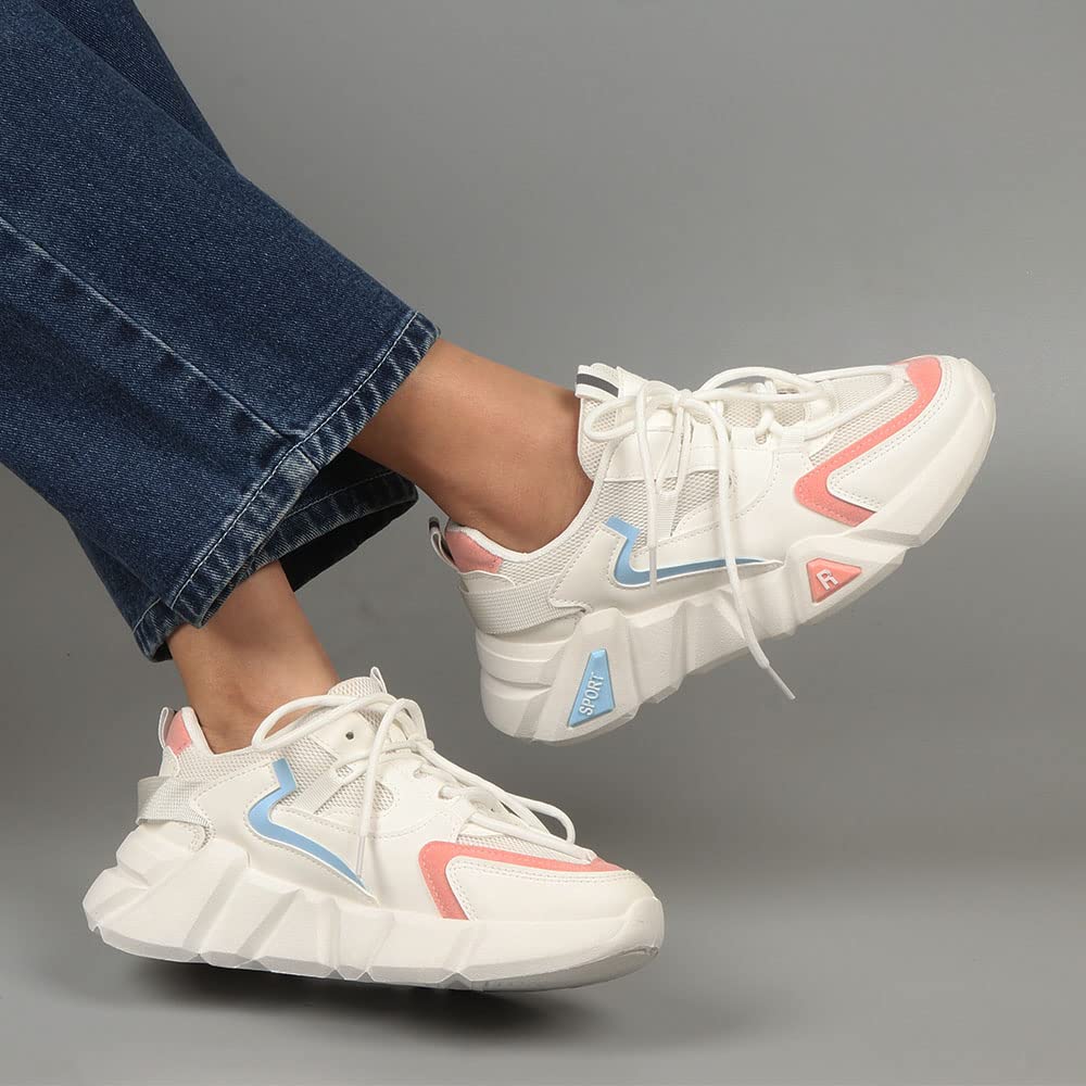 Indifeet Casual Sneaker Shoes for Women - White and Pink - Image 8