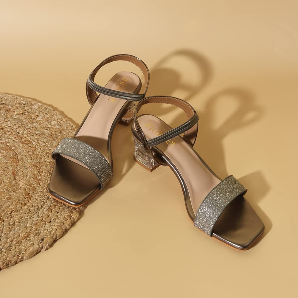 Indifeet Transparent Block Heel Party Wear Sandals - Silver - View 2