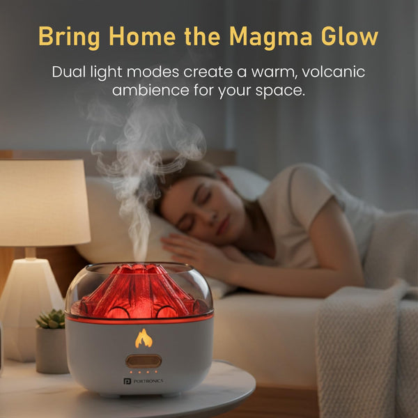 Portronics Magma Pro, Mini Aromatherapy Humidifier with Dual Light Modes, Essential Oil Diffuser, 200ml Capacity, Type-C Powered, Ultra Quiet Operation, Four Auto Timers, Cool Mist for Home & Office