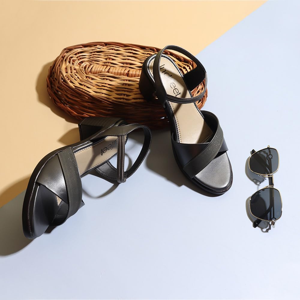 Indifeet Stylish Block Heel Party Wear Sandals - Grey - View 2