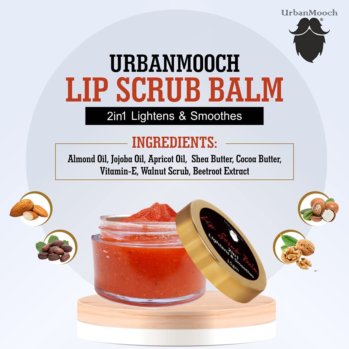 UrbanMooch Lip Scrub Balm Lightening And Brightening Dark Lips For Men Dry Lips/Smoker/Chapped Lips, For Men 15 G Lohiya Retails