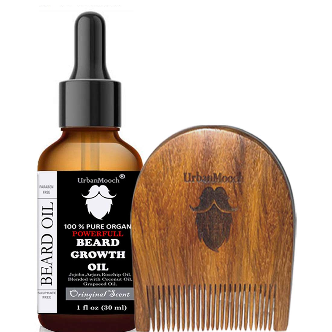 UrbanMooch Beard Gooming Kit for Men | Organic Beard Growth Oil | U Shape Beard Comb Combo Set | Promotes Beard Growth, Nourishes | Grow & Style Your Beard The Way You Want Lohiya Retails