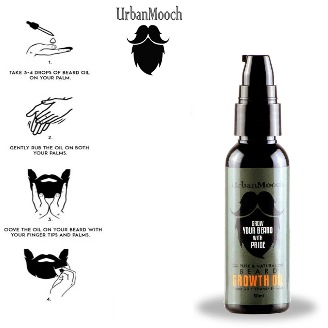 UrbanMooch | Beard Growth Oil & Beard Wash Combo | For Soft Silky Shiny Beard | Nourishing & Conditioning Formula | 120ml | For Men Lohiya Retails
