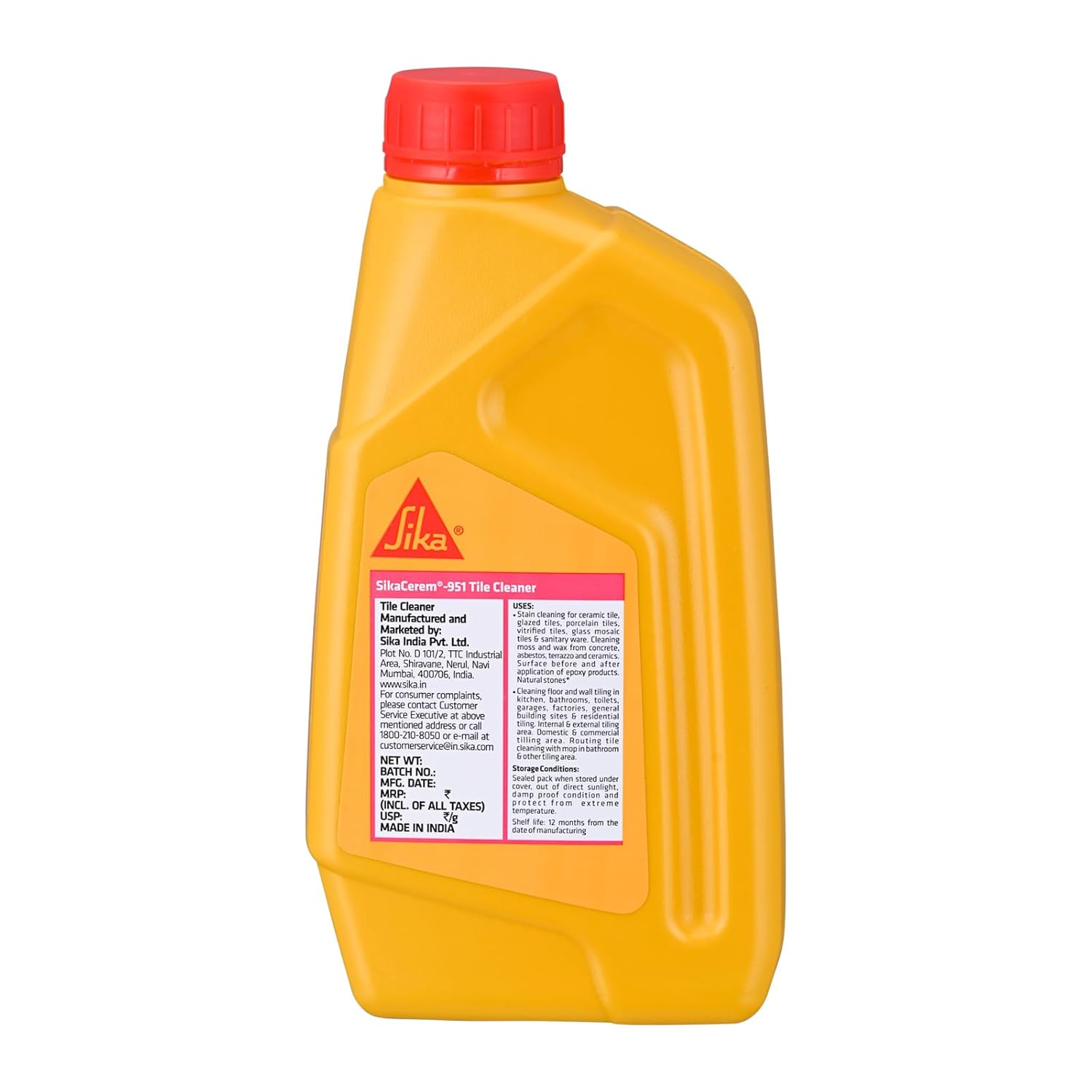 SIKA - Tile Cleaning Agent - SikaCeram-951 Tile Cleaner - Removes Tough Stains & Grout Without Damaging Shine (Ceramic, Porcelain, Vitrified Tiles) - Pink - 1L