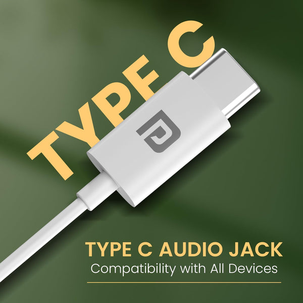 Portronics Conch Kappa C in Ear Type C Wired Earphones with In Line HD Mic, Powerful Audio, 14.2mm Dynamic Driver,TPE Anti Tangle Wire,Wide Compatibility(White)