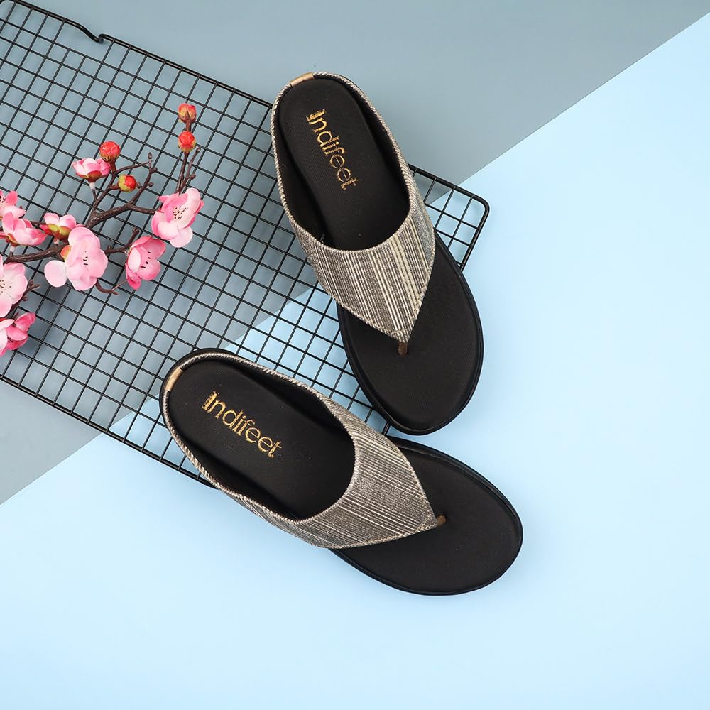 Indifeet Comfortable Thong Platform Sandals for Women - Copper - View 2