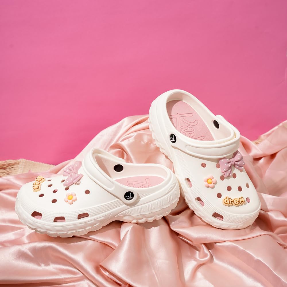 Indifeet Casual Waterproof Clog Shoes for Women - White and Pink - Image 3