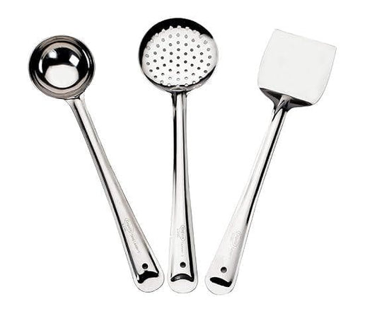 SHINI LIFESTYLE Stainless Steel Set of Ladle (Karchhi), Skimmer (Jhara), Spoon (Chamcha), Slotted Turner/Spatula (Palta) - HalfPe