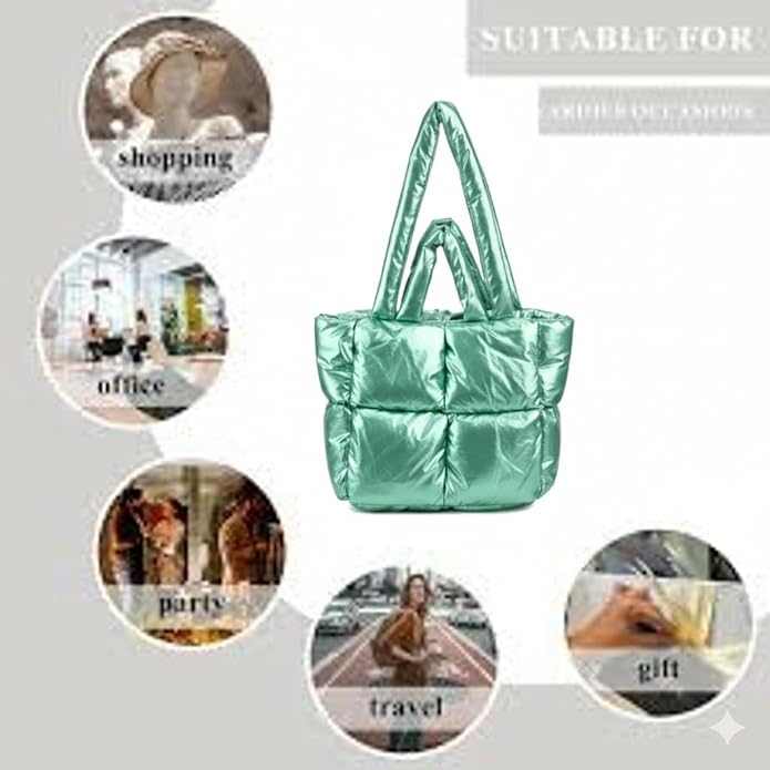Buddy Cares Puffy Tote Bag – Padded Lattice Puffer Shoulder Bag for Women – Detail View