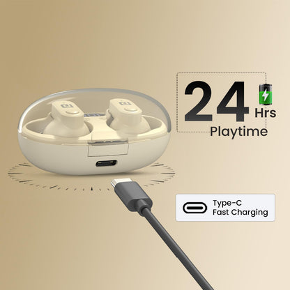 Portronics Harmonics Twins S16 TWS Earbuds with Game Mode & Clear Calls (Playback Time: 24 hrs)(Beige)
