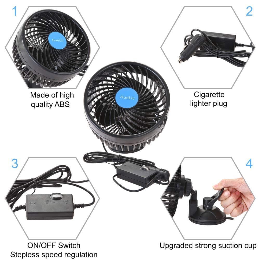 Car Fan 12V, 6" Electric Car Cooling Fan with 360 Degree Adjustable Head - HalfPe