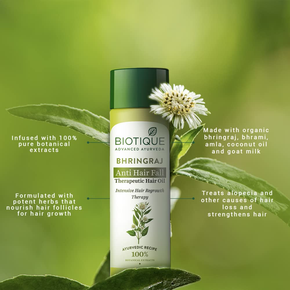 Biotique Bio Bhringraj Therapeutic Hair Oil for Falling Hair | Intensive Hair Regrowth Treatment | Nourishing Hair Follicles| Strong and Shiny Hair| For All Skin Types| 200m HP Xpress