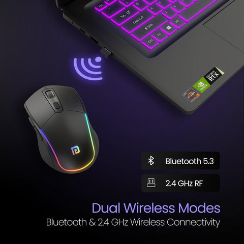 Portronics Toad one Bluetooth mouse with Dual Wireless, 6 Buttons, Rechargeable, RGB Lights (connecting Devices: 03) - HalfPe