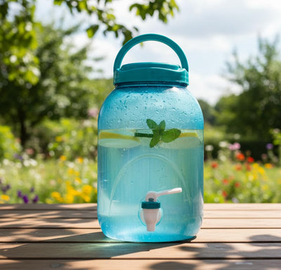 Watermelon Matka 4-5 Liter Water or Juice Can/Jug with a Handle and a Tap, Versatile for Home, Picnics, Camping, & Outdoor Gathering, Easy-to-Clean Available in Three Colors (Blue ) (1pc)