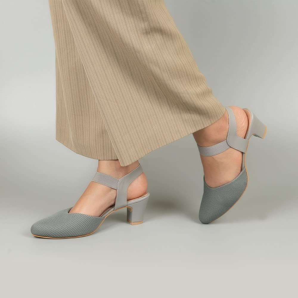 Indifeet Stylish Pointed Toe Block Heel Sandals - Grey - View 4